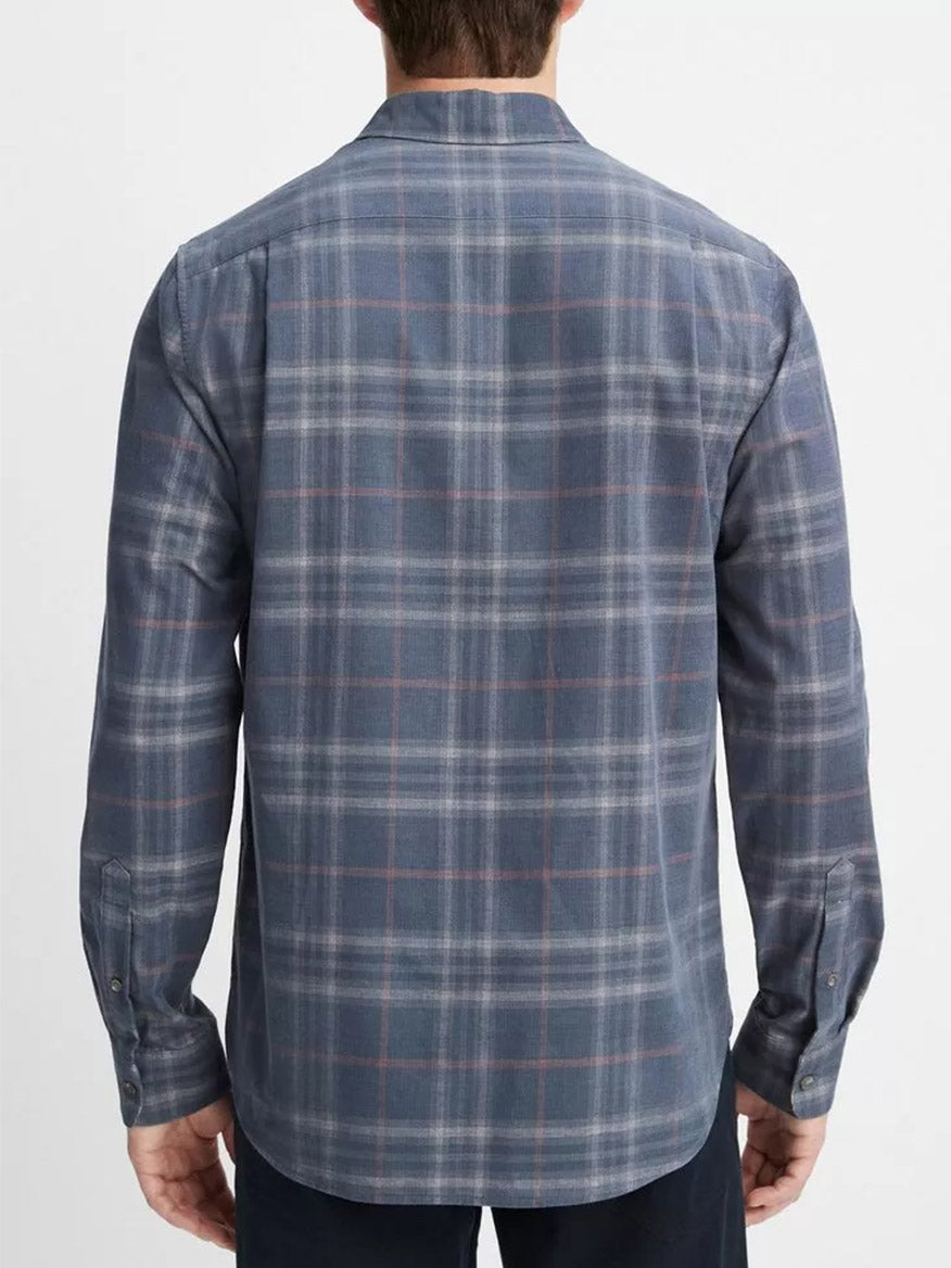 Vince Plaid Cotton Corduroy Shirt in Iris Blue/Chalk Pink