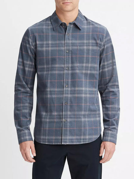 Vince Plaid Cotton Corduroy Shirt in Iris Blue/Chalk Pink