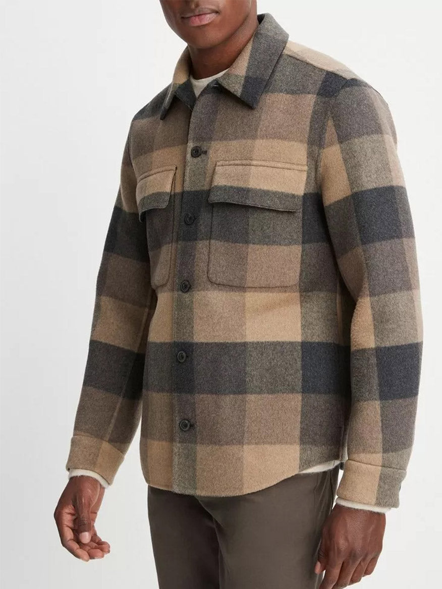 Vince Plaid Splittable Wool-Blend Shirt Jacket in Warm Pewter