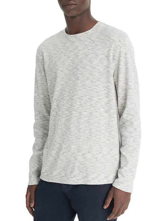 Vince Space-Dye Cotton-Blend Long-Sleeve T-Shirt in Blue Cloud/Off-White