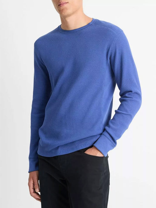 Vince Thermal Pima Cotton-Blend Long-Sleeve T-Shirt in Light Faded Cobalt