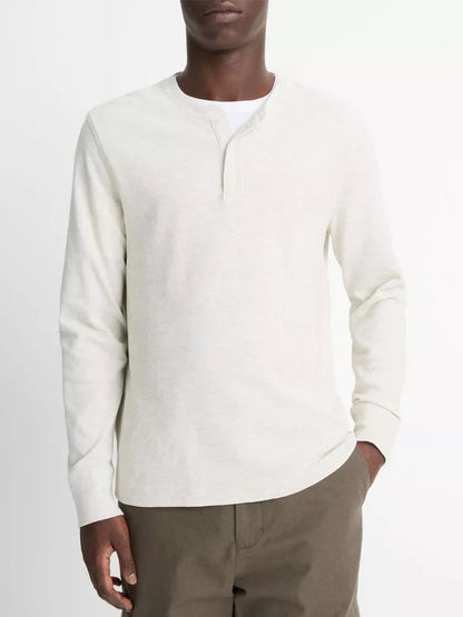 Vince Pima Cotton Waffle Henley in Heather Baja Sand