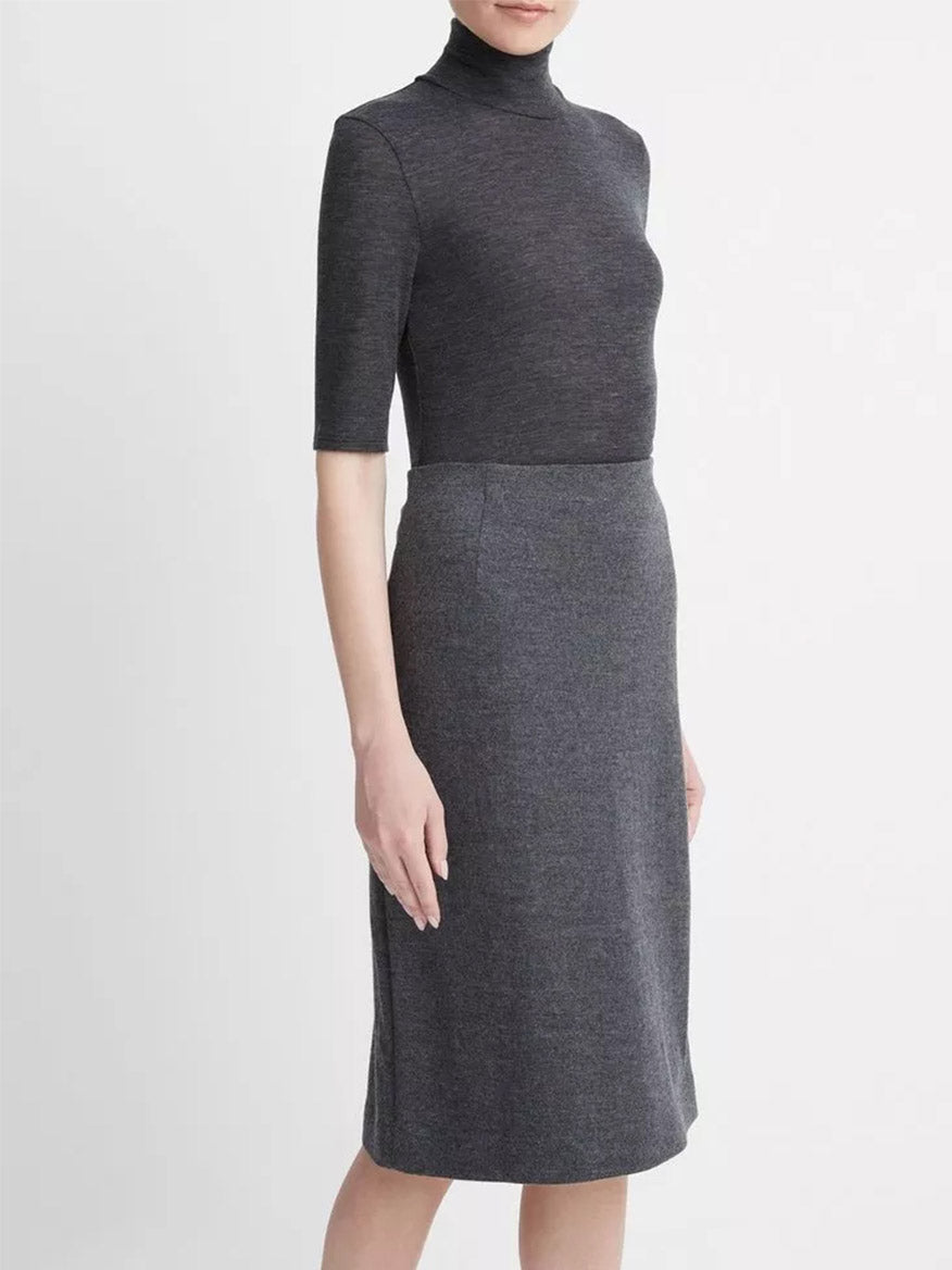 Vince Cozy Wool Fitted Slip Skirt in Charcoal