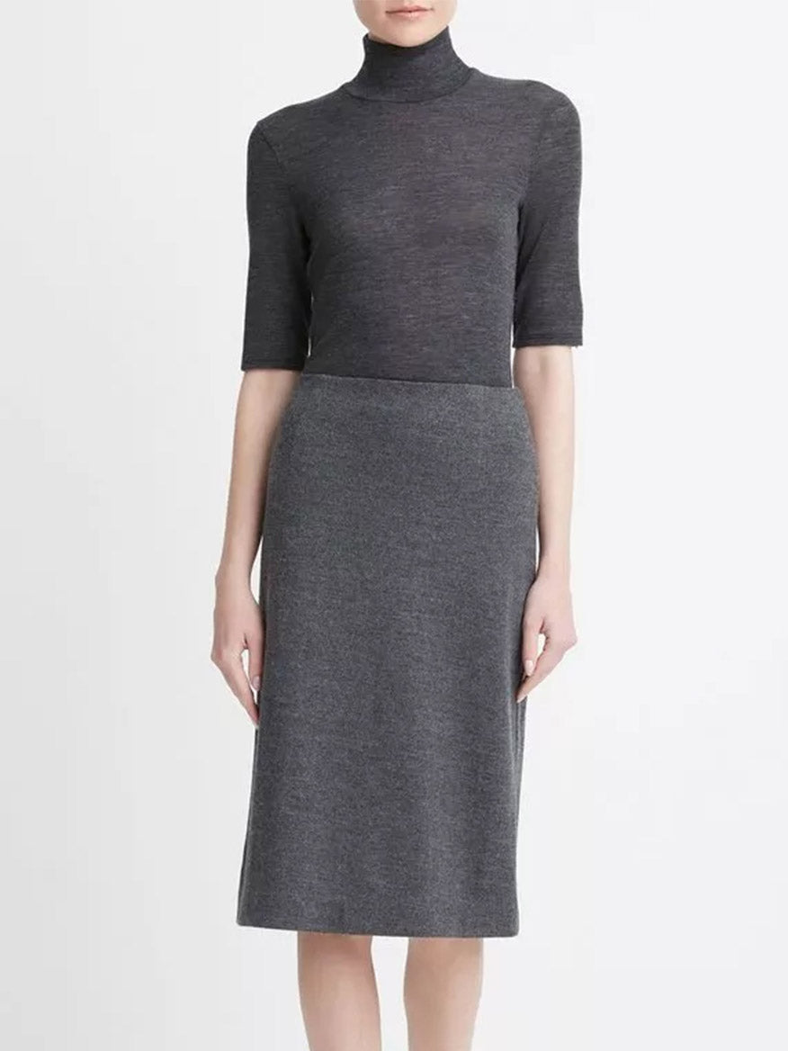 Vince Cozy Wool Fitted Slip Skirt in Charcoal
