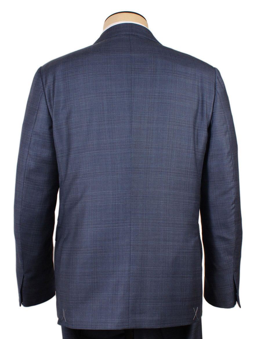 A back view of the Zegna High Performance Bright Blue Suit jacket on a mannequin, featuring long sleeves, a tailored fit, and crafted from all-season wool for superior performance.