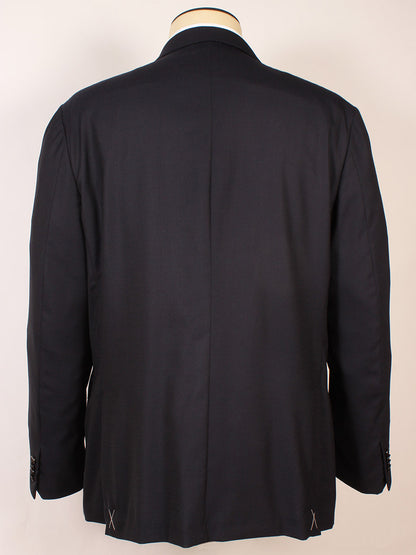 A Zegna Navy Trofeo Comfort Wool Blazer is displayed from the back on a mannequin, highlighting visible seams and sleeve buttons.