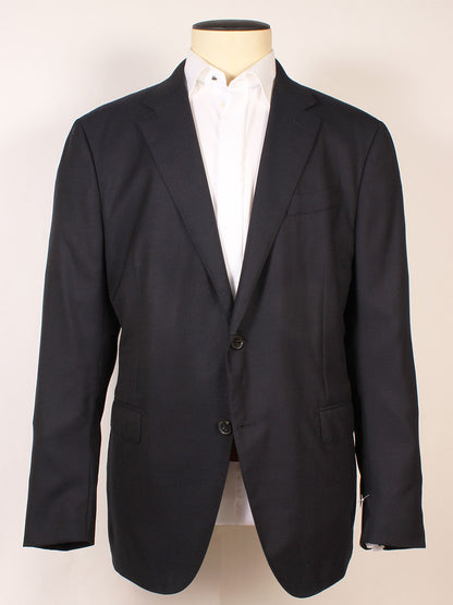 The Zegna Navy Trofeo Comfort Wool Blazer with notch lapels is showcased over a white dress shirt on a mannequin against a plain background.