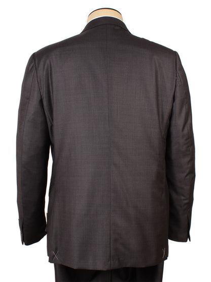A mannequin displays the back of a Zegna TicWeave Charcoal Trofeo™ Wool Suit, made in Italy, highlighting visible stitching on the jacket vents.
