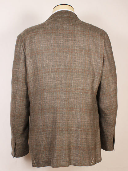 Back view of the Zegna Fairway Winter Crossover Sport Jacket in hunter green plaid, featuring long sleeves and displayed on a mannequin against a plain background. Made in Italy for refined style.