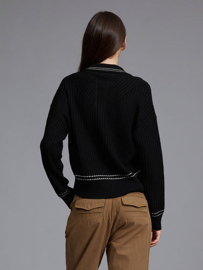 rag & bone Monti Long Sleeve Polo Sweater in Black