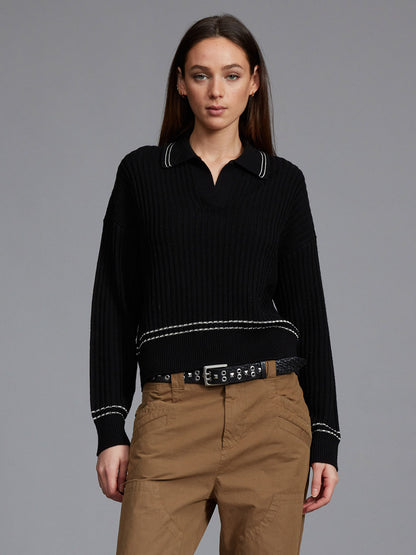 rag & bone Monti Long Sleeve Polo Sweater in Black
