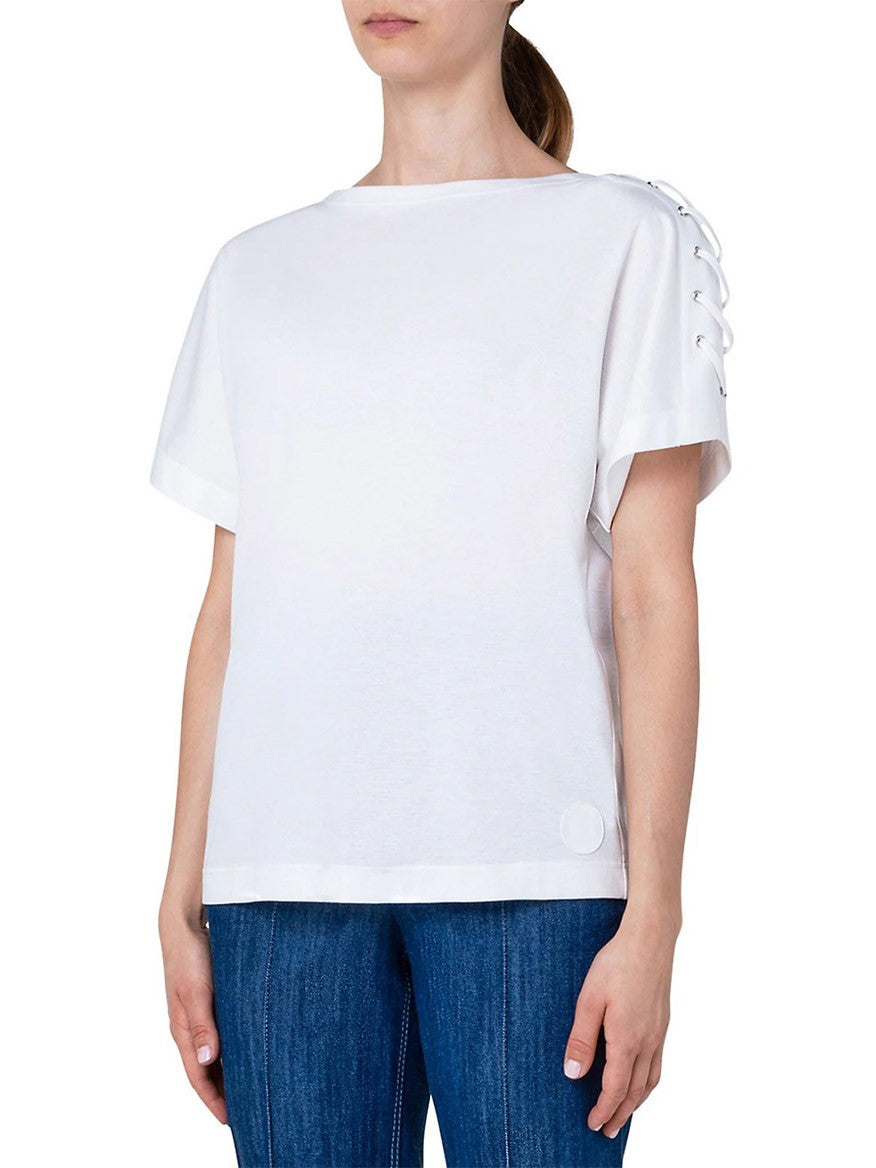 Akris Punto Kimono Lace-Up T-Shirt in Cream