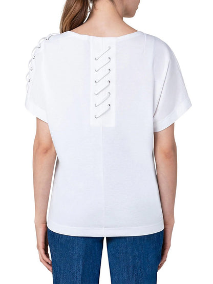 Akris Punto Kimono Lace-Up T-Shirt in Cream