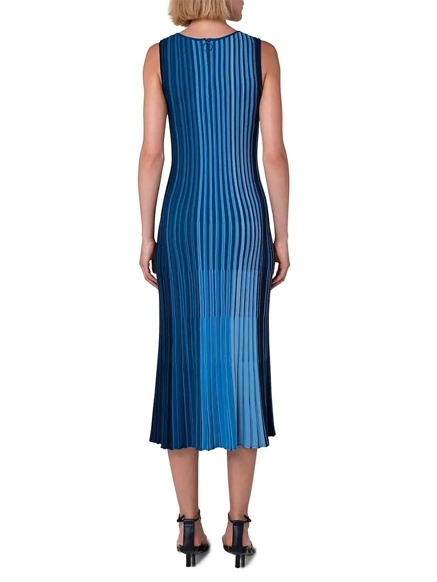 Akris Punto Striped Fit & Flare Knit Dress in Denim Multi
