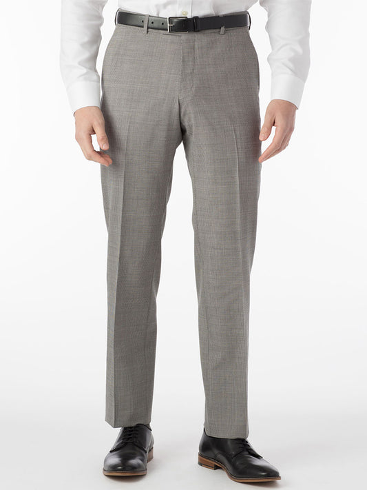A man wearing a white shirt with Ballin Soho Comfort 'EZE' Modern Flat Front Pant in Houndstooth suit pants.