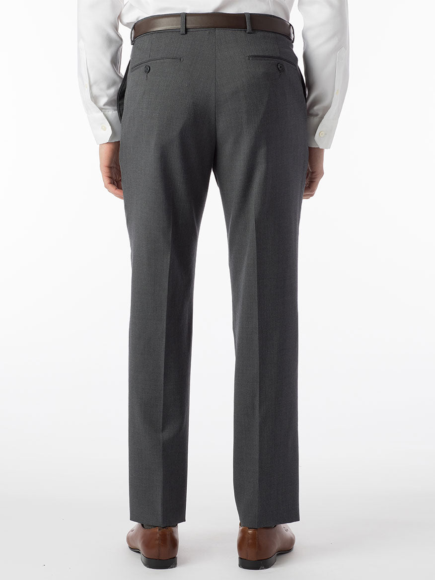 The back view of a man in Ballin Theo Comfort 'EZE' Modern Flat Front Pant in Mid Grey suit pants.