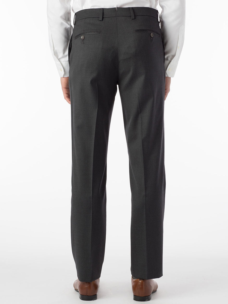 The back view of a man wearing the Ballin Houston Super 130s Modern Flat Front Pant in Charcoal.