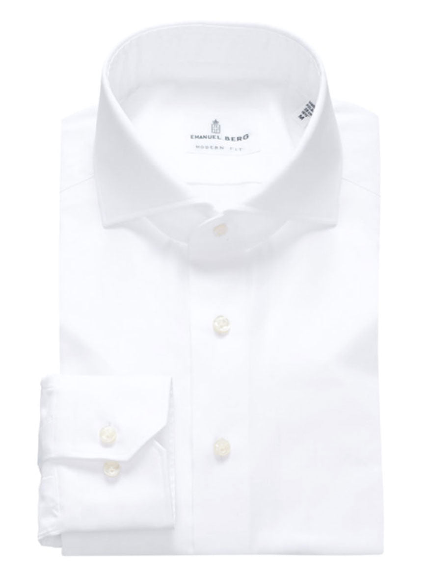 Emanuel Berg Modern Fit Dress Shirt in White with cutaway collar folded neatly on a plain background.