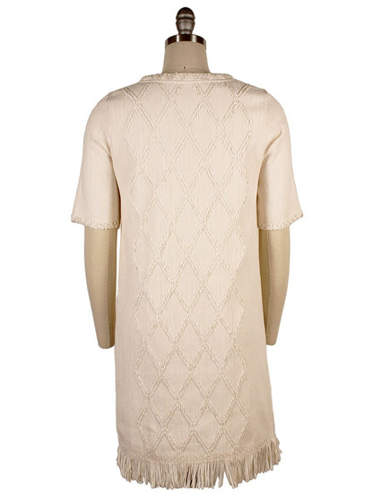 D. Exterior Diamond Texture Shift Dress in Ivory