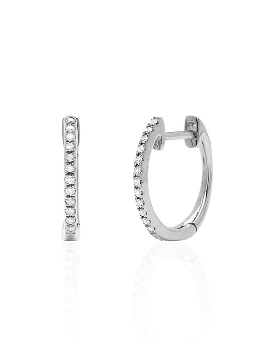 EF Collection Diamond Huggie Earrings in White Gold