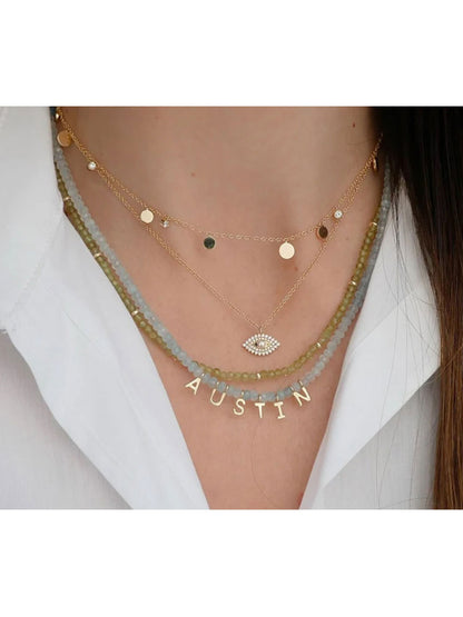 EF Collection Birthstone Necklace with Gold Rondelles - Aquamarine