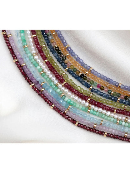 EF Collection Birthstone Necklace with Gold Rondelles - Aquamarine