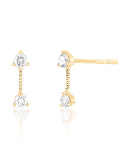 EF Collection Double Solitaire Diamond Chain Stud Earrings in Yellow Gold