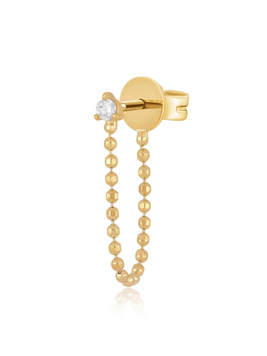 EF Collection Diamond Ball & Chain Stud Earring in Yellow Gold