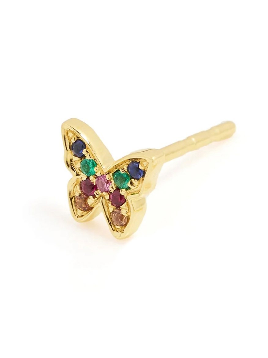 EF Collection Mini Rainbow Butterfly Stud Earring in Yellow Gold