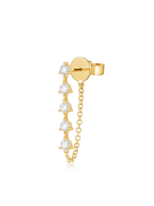 EF Collection Multi Diamond Chain Stud Earring in Yellow Gold
