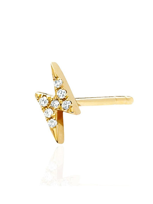 EF Collection Diamond Mini Lightning Bolt Stud Earring in Yellow Gold