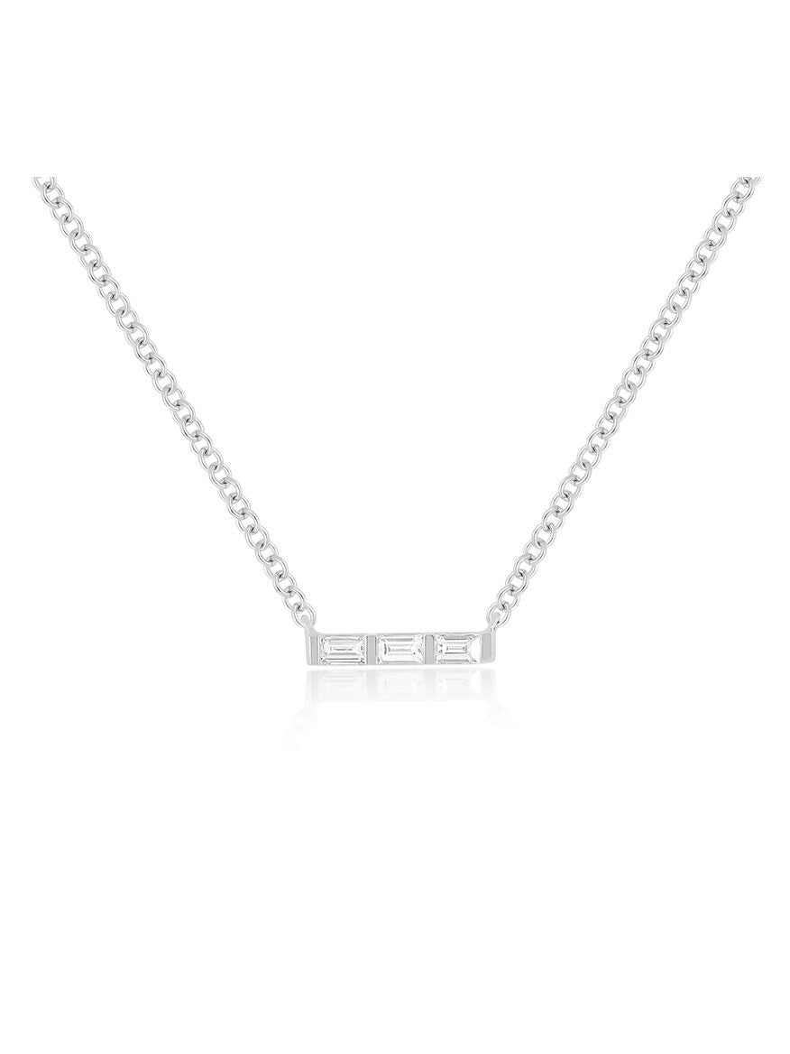 EF Collection Baguette Mini Bar Necklace in White Gold