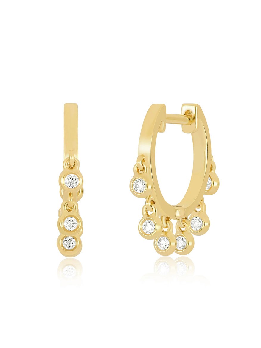 EF Collection Diamond Bezel Shimmy Huggie Earrings in Yellow Gold