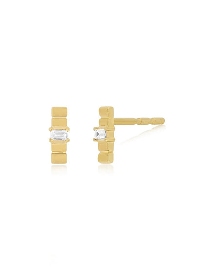 EF Collection Diamond & Gold Fluted Bar Stud Earrings Yellow Gold