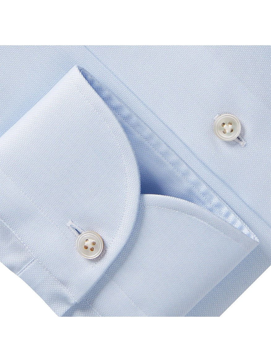 Close-up of an Emanuel Berg Premium Luxury Dress Shirt in Light Blue cuff with Mother of Pearl buttons.