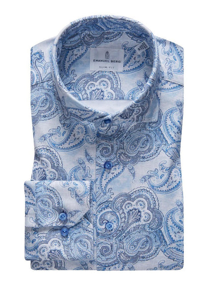Emanuel Berg Modern Fit 4WayFlex Dress Shirt in Blue Paisley