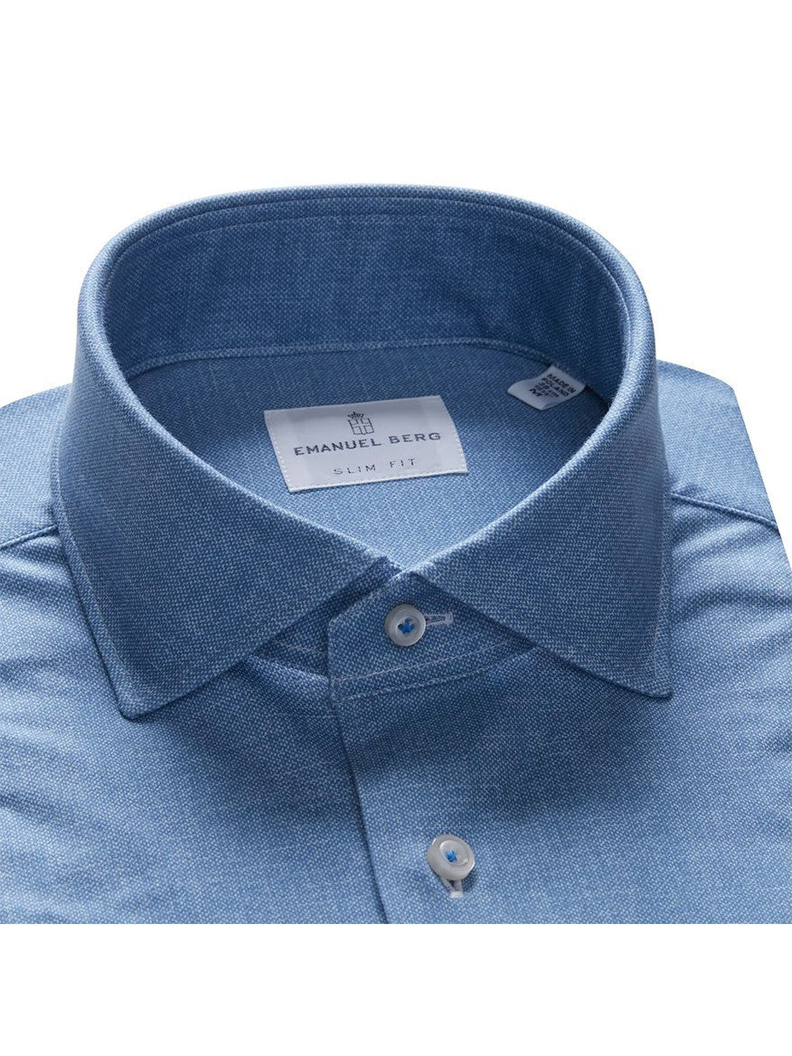 Emanuel Berg Modern Fit 4WayFlex Dress Shirt in Medium Blue