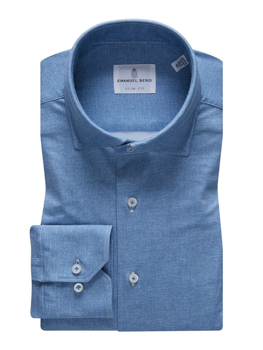 Emanuel Berg Modern Fit 4WayFlex Dress Shirt in Medium Blue