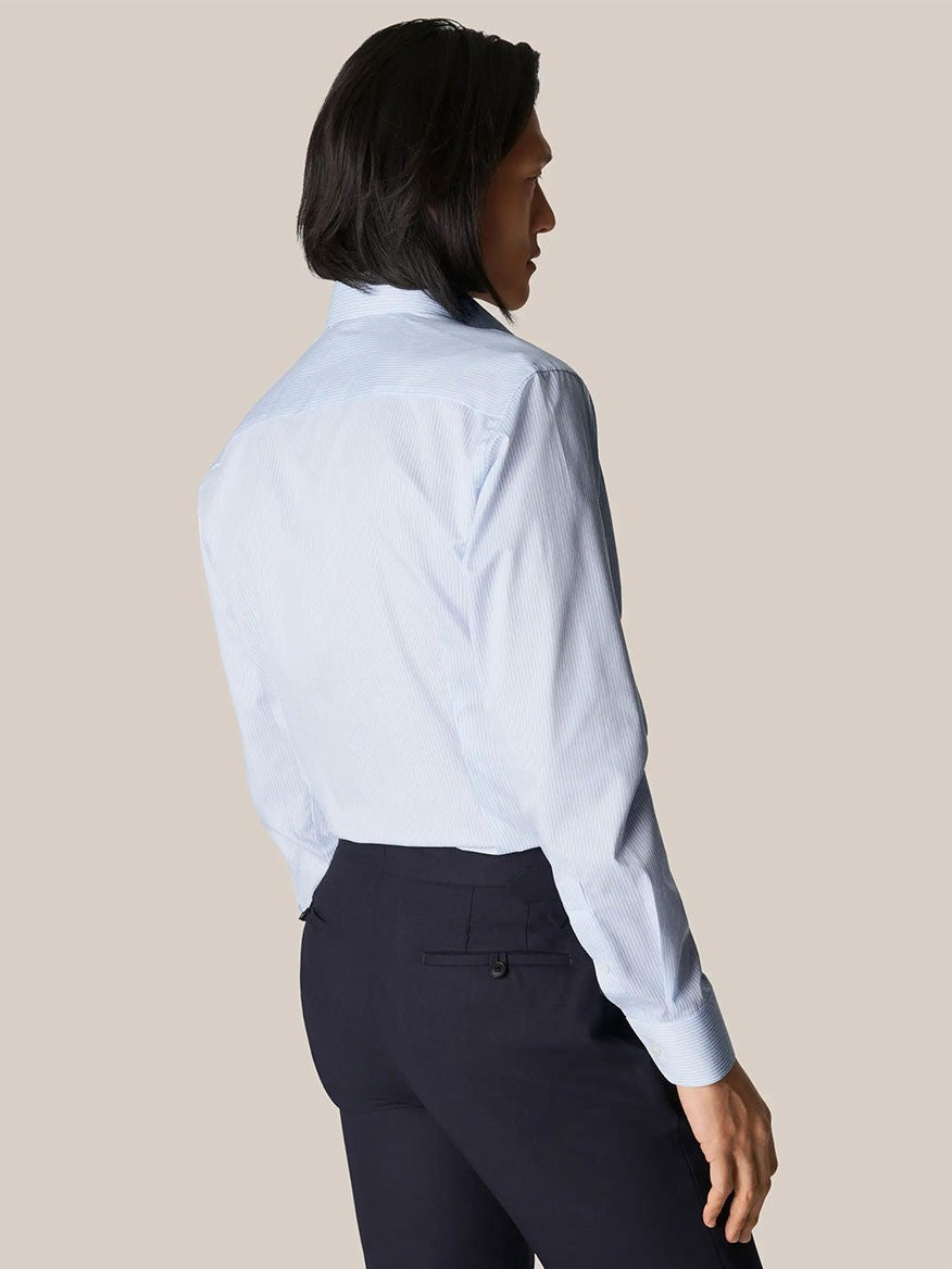 Eton Slim Fit Light Blue Bengal Stripe Dress Shirt Cutaway Collar