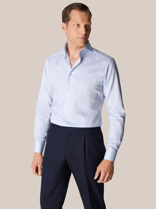 Eton Contemporary Fit Light Blue Bengal Stripe Dress Shirt Extreme Cutaway Collar