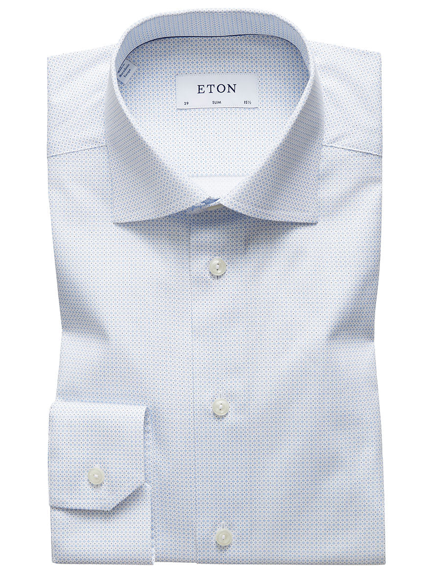 Eton Slim Fit Sky Blue Micro Print Dress Shirt