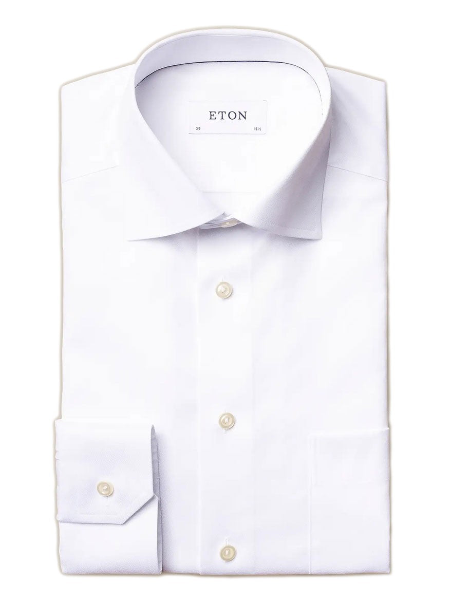Folded Eton Classic Fit Twill Dress Shirt in White on a white background.