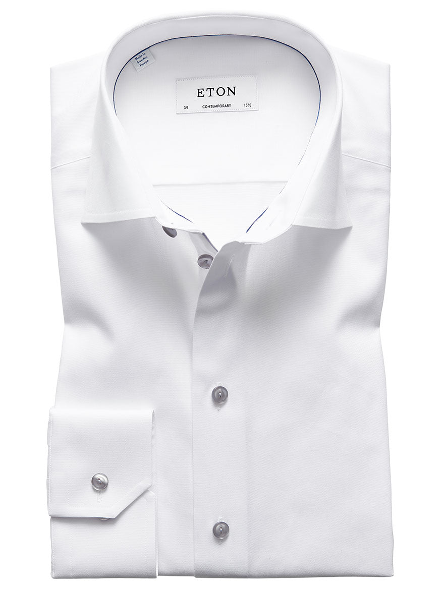 Eton Contemporary Fit White Twill Dress Shirt With Grey Details