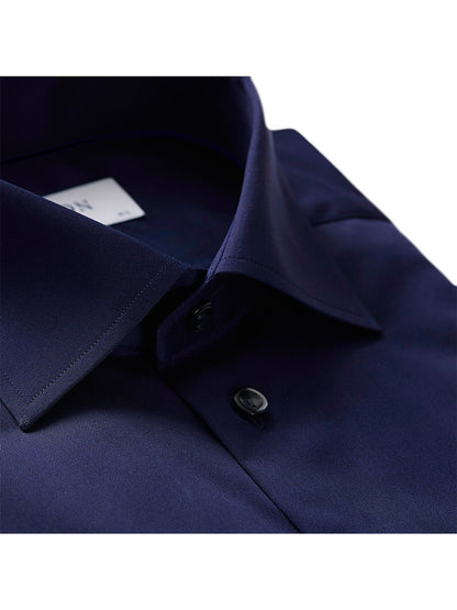 A close up of the Eton Slim Fit Navy Signature Twill Dress Shirt, suitable for formal events and business meetings.