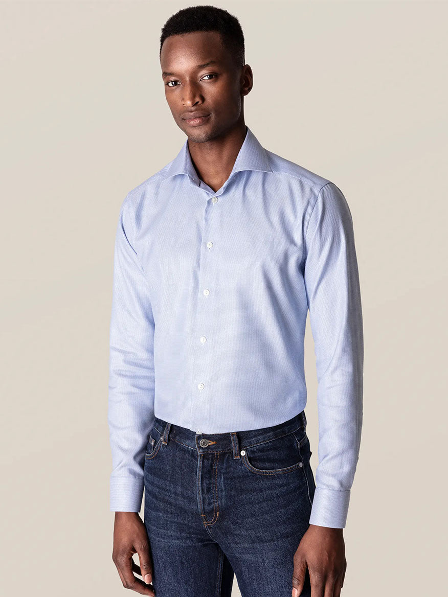 Eton Contemporary Fit Light Blue Patterned Twill Dress Shirt