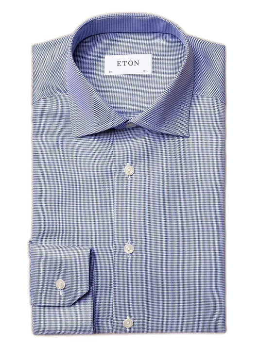 Eton Slim Fit Mid Blue Patterned Twill Dress Shirt
