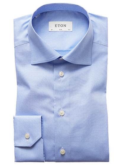 Eton Slim Fit Light Blue Houndstooth Dress Shirt