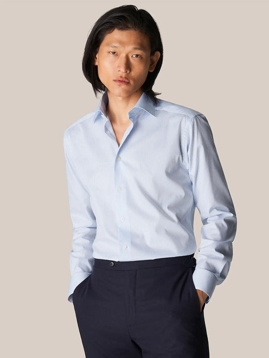 Eton Contemporary Fit Light Blue Bengal Stripe Dress Shirt Cutaway Collar