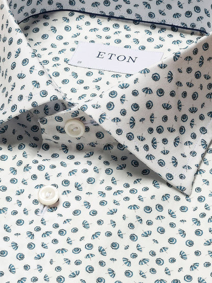 Eton Mid Blue Signature Poplin Shirt in Micro Umbrella Print