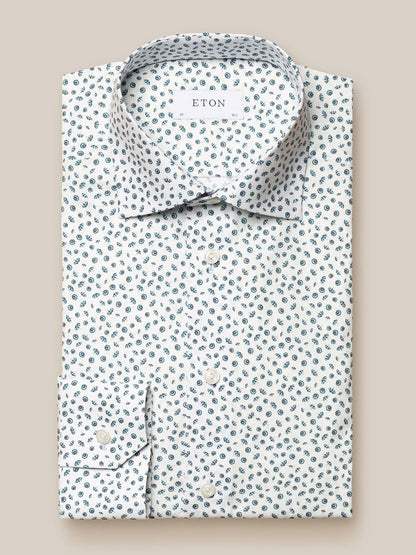 Eton Mid Blue Signature Poplin Shirt in Micro Umbrella Print